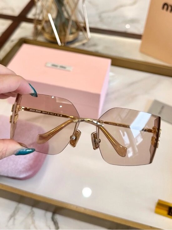Miu Miu Accessories - Miu Miu Rimless Sunglasses with Pink-Brown Lenses and Gold Accents
